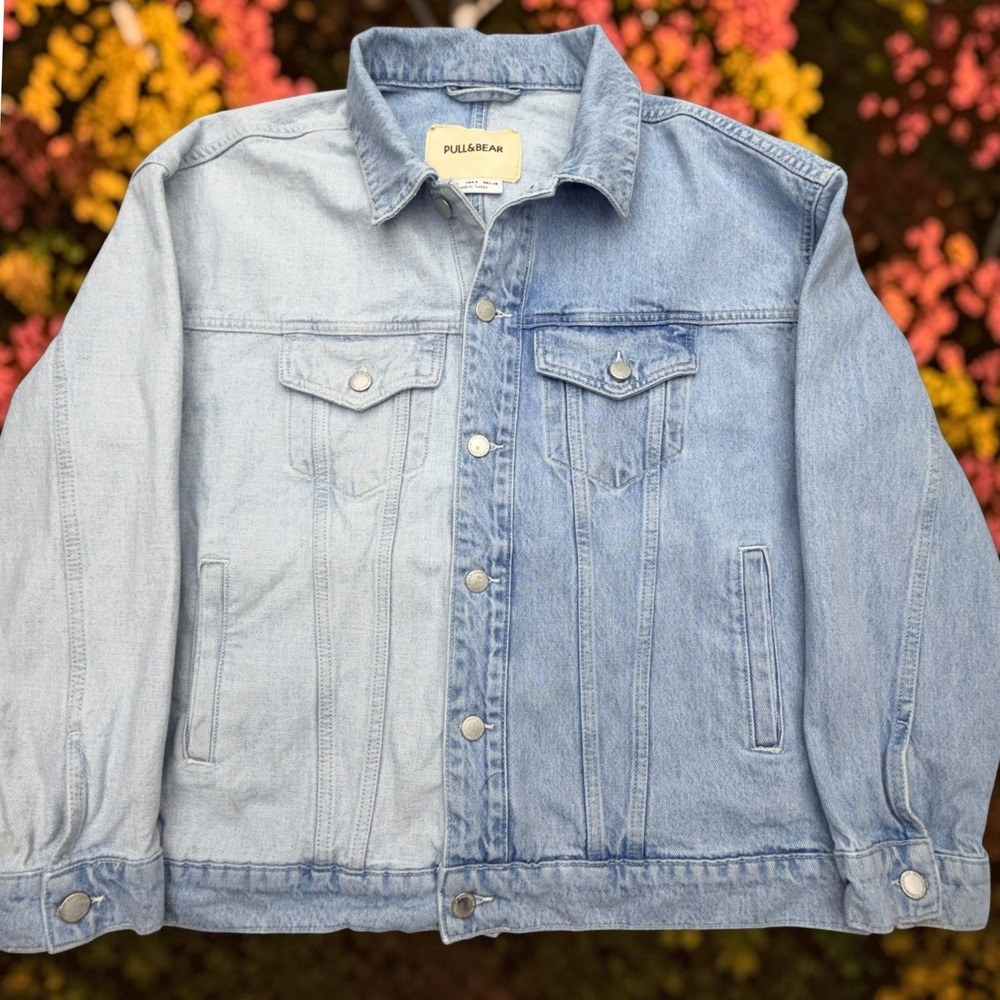 Pull & Bear Two Tone Denim Jean Jacket Womens Size 10 Mens Small Denim